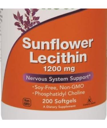 Sunflower Lecithin 1200 mg Dietary Supplement Soy-Free GMO-Free 200 Capsules