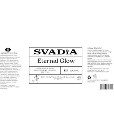  Svadia Eternal Glow Organic Body Oil 100ml | Skin Repairing Firming & Reducing Cellulite Oil with Arnica Centella & Ginkgo | Body Oil for Radiant Skin - Buy Online on GoSupps.com