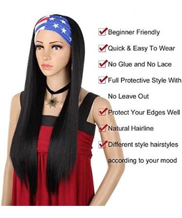 Xtrend 24 Headband Wig 24 Inch Straight Black None Lace Front Glueless Natural Looking Wig for Women - Daily Use - Buy Online on GoSupps.com