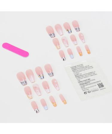 French Tip Press on Nails - Mid length Press On Nails with Nail Tips Star striped nude fake nails press on nails Acrylic False Nails Cute Artificial Nails - Buy Online on GoSupps.com