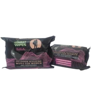 Combat Wipes GAIA- Feminine Hygiene Outdoor Wet Wipes - Extra Thick, Biodegradable, pH Balanced Body & Hand Cleansing Cloths for Women w/Natural Aloe & Vitamin E (2 Packs, 25 Wipes Each) 50 Count (Pack of 2)