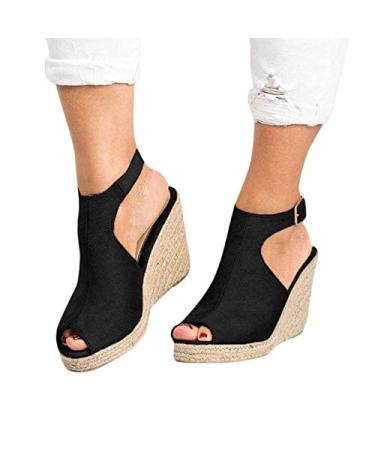Shakumy Sandals for Women Dressy Summer,Women's Ankle Strap Closed Toe Espadrille Wedge Heels Sandals Casual Platform Shoes 11 Z01 Black