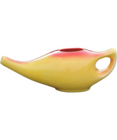 ANCIENT IMPEX Ceramic Neti Pot for Nasal Cleansing with 5 Sachets of Neti Salt | Compact and Travel-Friendly Design | Natural Remedy for Infection Sinus and Congestion - Red Yellow Color
