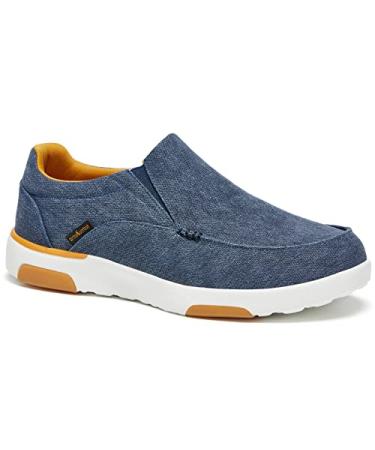 OrthoComfoot Men's Slip On Loafers Arch Support Boat Shoes for Extra Cushioning and Pain Relief Canvas Leisure Vintage Flat Walking Shoes 11 W1-denim