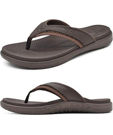 KuaiLu Mens Sport Flip Flops Comfort Orthotic Thong Sandals with Plantar Fasciitis Arch Support Outdoor Summer Beach Size 7 15 12 Brown