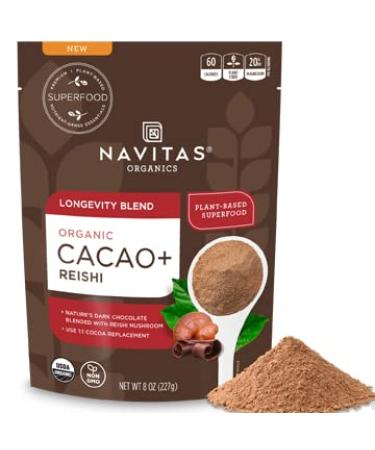 Navitas Organics Cacao+ Blend: Longevity (Cacao + Reishi), 8oz. Bag, 15 Servings  Organic, Non-GMO, Gluten-Free Cacao + Reishi 8 Ounce (Pack of 1)
