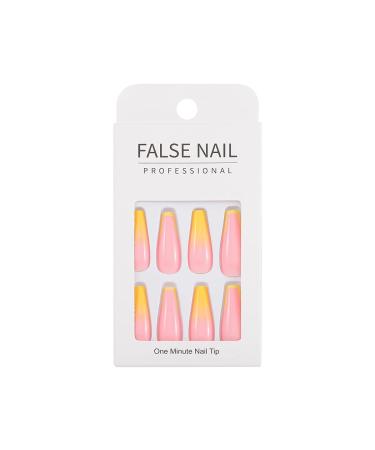 Sethexy Long Shiny Ballerina False Fingernails - French Coffin Acrylic Nail Tips (24pcs) - Yellow Complete Cover Press On Nails with Glue for Women & Girls - Buy Online on GoSupps.com