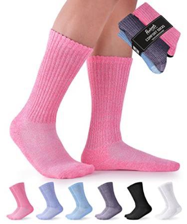Pembrook Diabetic Socks for Men and Women - Non Binding Socks Women | Neuropathy Socks for Men and Neuropathy Socks for Women Large Bright Colors - 6 Pairs