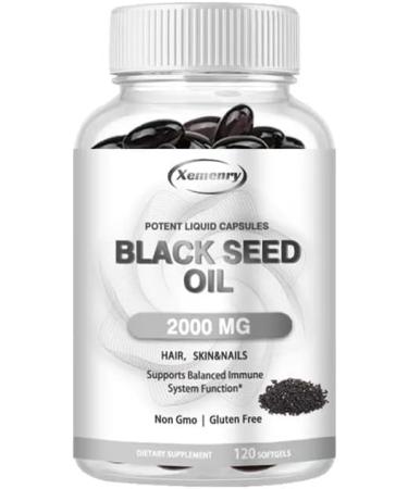 Black Seed Oil 2000mg (120 Capsules) 100% Pure Cold Pressed for Hair, Skin & Nail Health, Immune Support