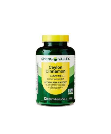Spring Valley Ceylon Cinnamon Metabolism Support Dietary Supplement Vegetarian Capsules 1 200 mg 120 Count + Sticker.