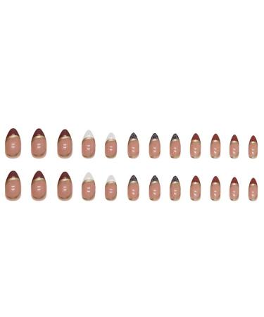 24 Pcs Almond French Tip Press on Nails with Gold Line Stripes and Leopard Designs - Glossy False Nails for Women and Girls - Buy Online on GoSupps.com