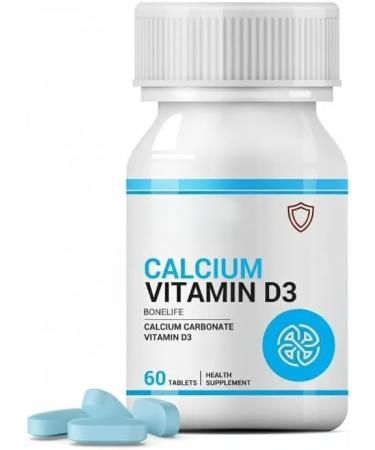 Calcium and Vitamin D3 Tablets for Men Women | Calcium Carbonate Supplement for Bone and Joint Support - 60 Tablets (Pack of 1 60) - Buy Online on GoSupps.com