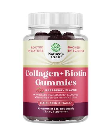 Hair Skin and Nails Gummies for Women - Extra Strength Biotin and Collagen Gummies for Women Hair Skin Nails Support - Non-GMO Kosher Marine Collagen Biotin 10000mcg per serving (45 Days)