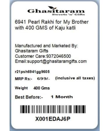 Ghasitaram Gifts Rakhi for Brother Rakhis Online - 6941 Pearl Rakhi for My Brother with 400 GMS of Kaju katli Rakhi with 400 gms of Kaju katli - Buy Online on GoSupps.com