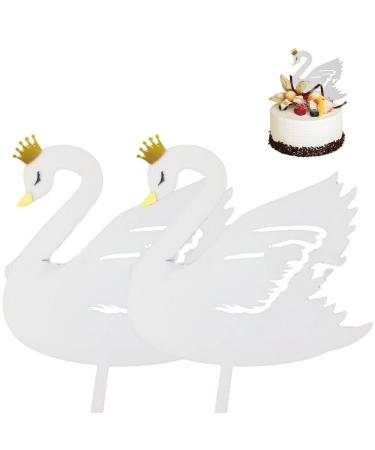Swan Cake Topper Diy Acrylic Crown Cupcake Topper for Birthday Wedding Party Cake Decorations White