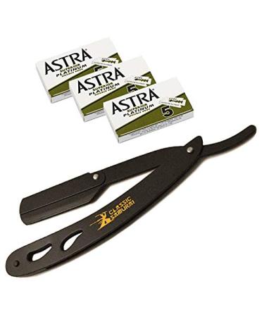 CS-102 Matte Black Folding Straight Razor Shavette + 15 Astra Double Edge Blades - Premium Shaving Kit for Men | International Shipping Available - Buy Online on GoSupps.com