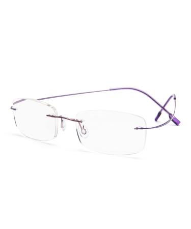 Rimless reading glasses super light titanium reading aid for women and men purple +1.50