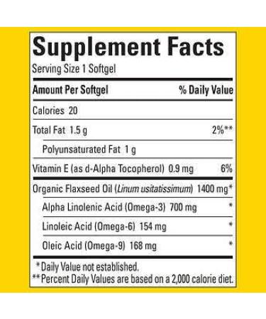 Nature Made Organic Flaxseed Oil 1400mg Omega-3 700mg Softgels - 300 Count - Buy Online on GoSupps.com