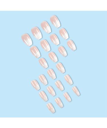 Shop Mouyouglow Short Ballerina Press On Nails - Nude Natural Gradient White Ombre Artificial Nails with Glue | Baby Boomer Style AS4 - Buy Online on GoSupps.com