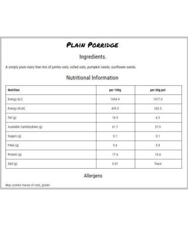 Simplyseedz Plain Instant Porridge Oat Pot 60g (9 x Pots) Compostable Recyclable Pot No added sugar High protein Prebiotic Vegan Wholegrain Unprocessed Vegan Simply Plain - Buy Online on GoSupps.com