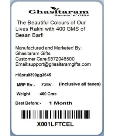 Ghasitaram Gifts Rakhi for Brother Rakhis Online - The Beautiful Colours of Our Lives Rakhi with 400 GMS of Besan Barfi Rakhi Set with 400 gms of Besan Barfi - Buy Online on GoSupps.com