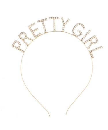 Bottone Pretty Girl Letter Headband for Women Girls Princess Crown Hairband Bachelorette Party Celebration Headwear Gold