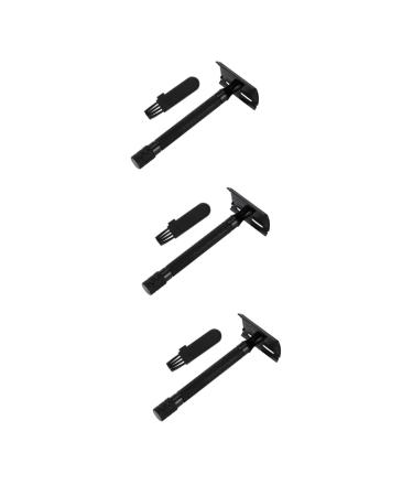 Beaupretty 3st manual razor razor men Face razor and beard safety razor for men steel blade twin -edged folds The handle is made of an aluminum alloy blackx3st 10.3x4cmx3pcs