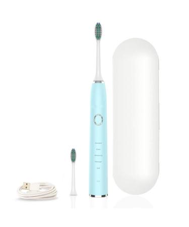 WISSBLUE Electric Toothbrush - USB Rechargeable smart sonic toothbrush travel Set care with Smart Timer - Deep Clean  2 Replacement Heads  5 Modes Brushing for Adults and Kids (Sky Blue)