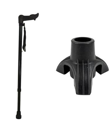 Aidapt Ergonomic 2 Section Left Hand Walking Stick (Eligible for VAT relief in the UK) & 16 Inch Tri-Support Rubber Walking Stick Ferrule (Eligible for VAT relief in the UK) + Tri-Support Rubber Walking Stick Ferrule