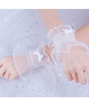 Buy Women's Shirred Elastic Wrist Cuffs - Fake Sleeves & Lace Cladding for Cosplay - Sweet White Design - Buy Online on GoSupps.com