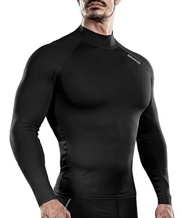 DRSKIN Men's Compression Shirts Top Long Sleeve Baselayer Sports Running Workout Athletic Gym XX-Large Black(black Line)