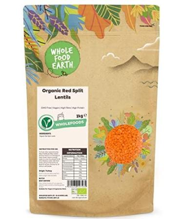 Wholefood Earth Organic Red Split Lentils 2kg GMO Free | Vegan | High Fibre | High Protein | Certified Organic - Buy Online on GoSupps.com