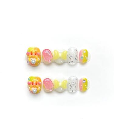 Full Diamond Nail Decoration Dove Bridal Wedding Nail Handmade Wearing Nail Decoration Removable False Nail Patch(Yellow XS)