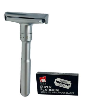 G.B.S Chrome Adjustable Men's Double Edge Safety Razor Blade and 10 G.B.S Platinum Blades Refills