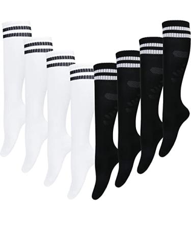 4 Pairs Soccer Socks for Kids (5-12 Years Old), Kids Football Socks, Sport Team White Black Knee High Socks For Youth Boys Girls Kids, Best for Running, Present for 5 6 7 8 9 10 11 12 Year old Kids