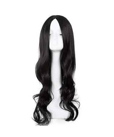 LFMDJF Blonde Wigs Synthetic Heat Resistant Fiber Long Curly Middle Part Line Hair Women Female Party Hairpiece 26inches 1B/30HL #1B