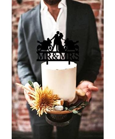 Motorcycle Wedding Cake Topper Funny Mr and Mrs Cake Topper - The Bride and Groom Kissing Face to Face Before Their Motorcycle Funny Motorcycle Bride and Groom Cake Topper - Buy Online on GoSupps.com
