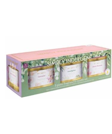 3 Piece Fragranced Candle Set Made with Essential Oils and Soy Wax -Each CandLe contains 14 oz (369g) (Tin Vessels with Lids Included) Scents: Eucalyptus Cherry Blossom and Lavender
