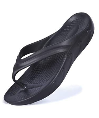 UNIQWETO Mens And Womens Comfort Flip Flops With Arch Support Heel Cup Thong Sandals Indoor Outdoor For Walking Slippers 14 Women/12 Men Black