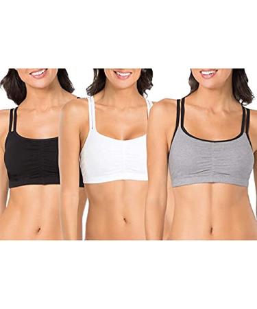 Fruit of the Loom Women's Adjustable Shirred Front Racerback Sports Bra 3 Grey With Black/White/Black Hue 38