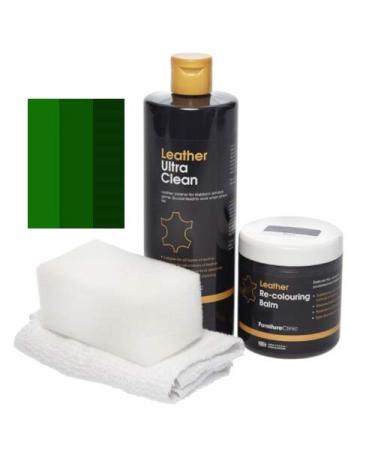 Furniture Clinic - Easy Leather Restoration Set - Leather Cleaner and Color Refreshment balm - scratches Solvation Objectionations - car seats sofas clothing shoes and bags (dark green)