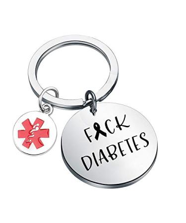 FUSTMW Diabetes Keychain Diabetic Awareness Gifts Medical Alert Diabetic Jewelry Fuck Diabetes Support Gifts Silver