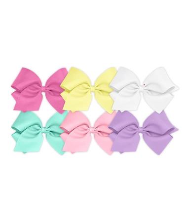 Wee Ones Girls' 6 Piece Set Solid Grosgrain Variety Pack on a WeeStay No-Slip Hair Clip King Rose Light Yellow White New Aqua Pearl Pink Light Orchid Rose Light Yellow White New Aqua Pearl Pink Light Orchid K...
