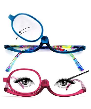Sehnsucht 2 Pairs Eye Make Up Reading Glasses Womens Magnifying Cosmetic Readers Rotating Makeup Glasses for Women Blue/Purple Tortoise 250.0 x