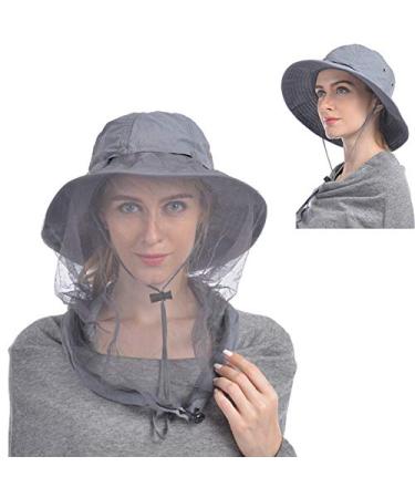 USHAKE Head Net Hat, Safari Hat Sun Hat Bucket Hat with Hidden Net Mesh Grey