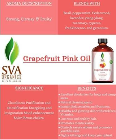 SVA Organics Grapefruit Pink Oil 118ml - 100% Pure & Natural Therapeutic Grade for Skin, Hair, Aromatherapy & Massage - Buy Online on GoSupps.com