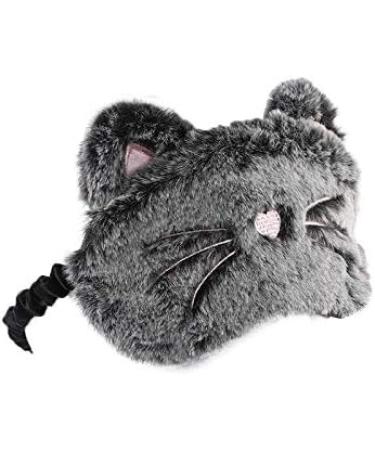 Shinywear Cute Rabbit Sleeping Eye Mask - Super Soft Plush Blindfold for Kids and Adults (Black Grey Cat) - Buy Online on GoSupps.com