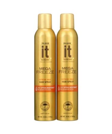 Fr-eeze IT Mega Freeze Hair Spray Extreme Hold Long-Lasting Hair Hold Salon-Quality - 10 oz (Pack OF 2)