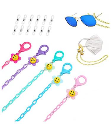 GOWITHLUCK 6PCS Face Mask Lanyard or Eyeglass Lanyard,Beautiful and Durable Smile Cartoon Mask Holder Chain,Made of Acrylic,21.65 inch,Pack of 6 Colors, Purple,Yellow,Pink,Blue,Rose Red, Green