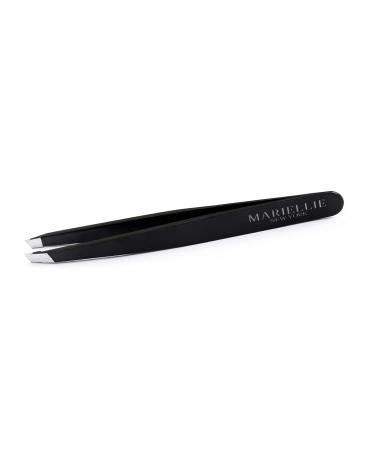 MARIELLIE NEW YORK Slant Tweezers Stainless Steel Eye Brows Hair Removel for Women and Men Black
